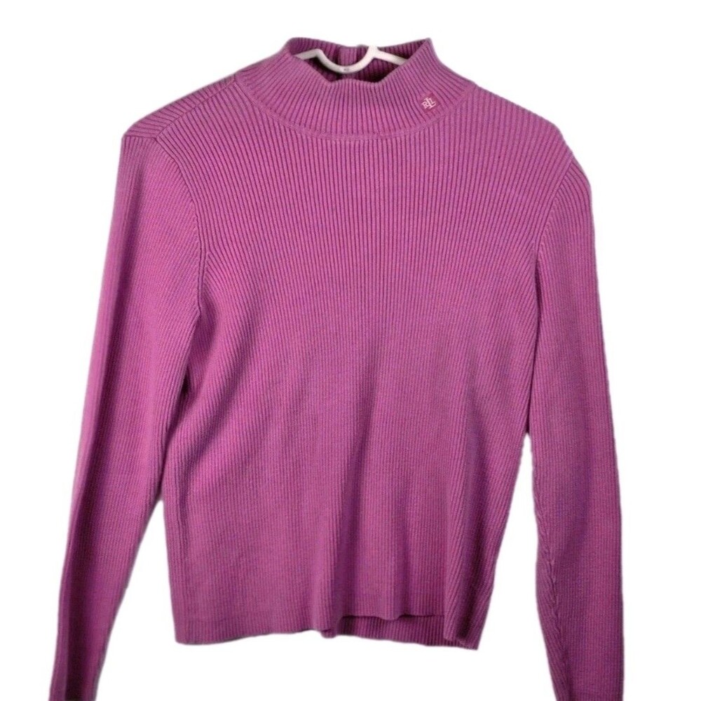 Ralph Lauren Turtleneck Women's XL Pink Ribbed‎ Knit Stretch Sweater